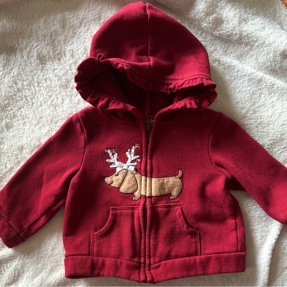 Red Kids Hoodie with Reindeer Design